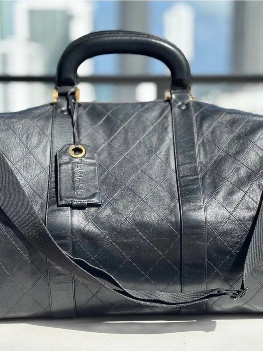 Authentic vintage Chanel Black Quilted Large Leather Weekender Duffle Bag